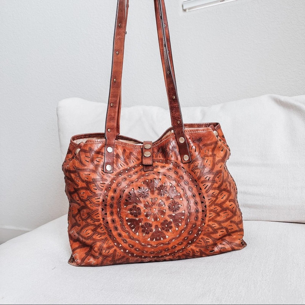 Spring Step L’Artiste Boho Western Cowgirl Tooled Leather Studded Shoulder Bag